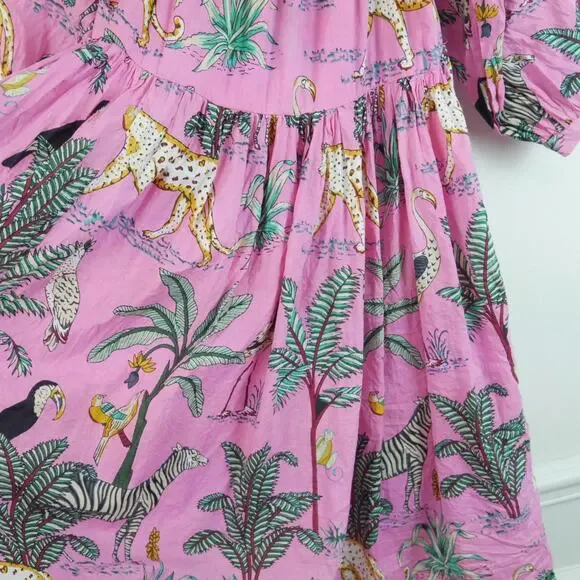 Darlington Isle Large Cayman Brac Dress Pink Babydoll Jungle Print Resort Cotton - Picture 5 of 10
